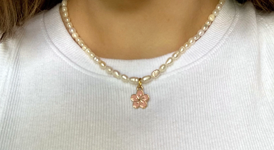 Freshwater Pearl Hibiscus/Cherry Blossom Necklace