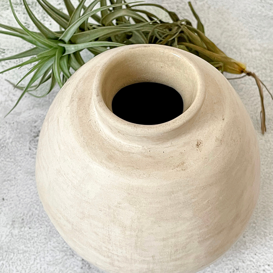 Circular Ceramic Vase, Round Minimalist Clay Small Pottery Oval Tan Nordic Flower Pot, Mindfulness Wabi Sabi Vase