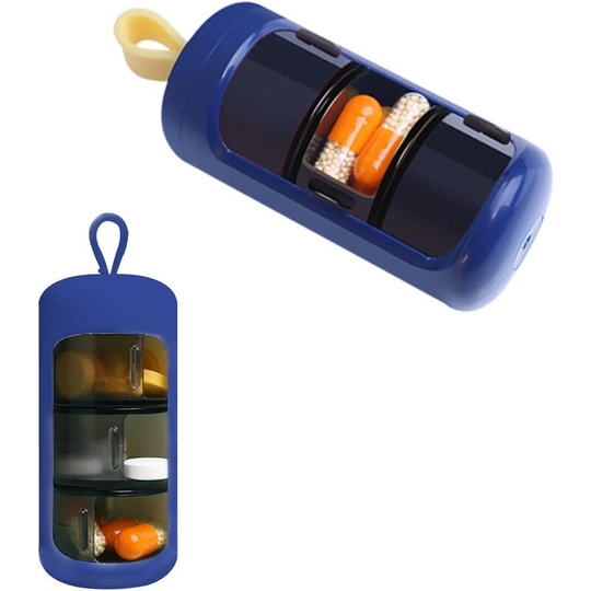 Perle Rare - 3 Compartment 7 Day Medicine Pill Box, 3 Times Daily Pill Box Mini Portable Lightproof, Waterproof for Travel (Blue)