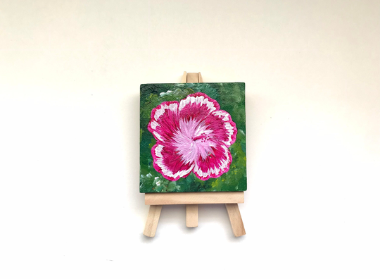 Pink Hibiscus Painting; Small Painting On An Easel; Tropical Artwork; Mini Canvas With Easel, Ap313