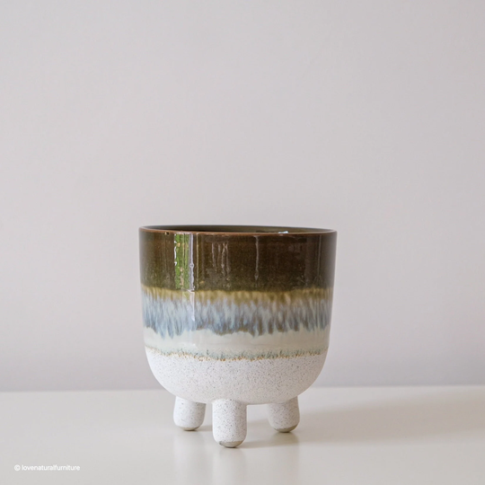 Large Green Reactive Glaze Indoor Planter | Rustic Ombre Stoneware Plant Pot House Home Decor Gifts For Boyfriend Gift Her
