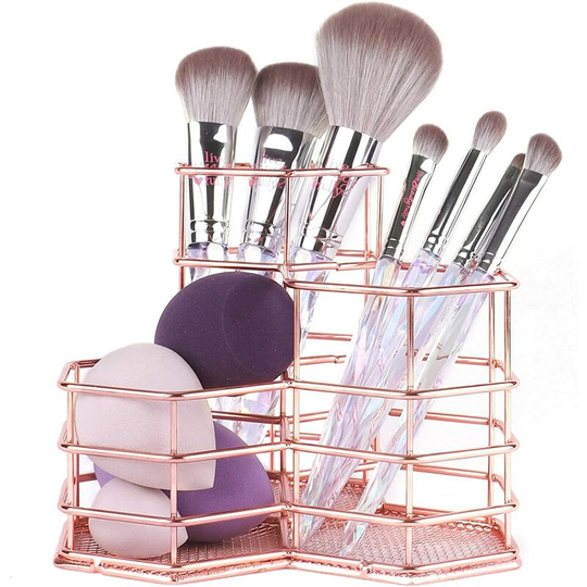Makeup Brush Holder Organizer Desk Storage Rose Gold Pen Holder/Pencil Basket/Pencil Cup Elegant 3-in-1 Office School Metal Desk Storage Organizer
