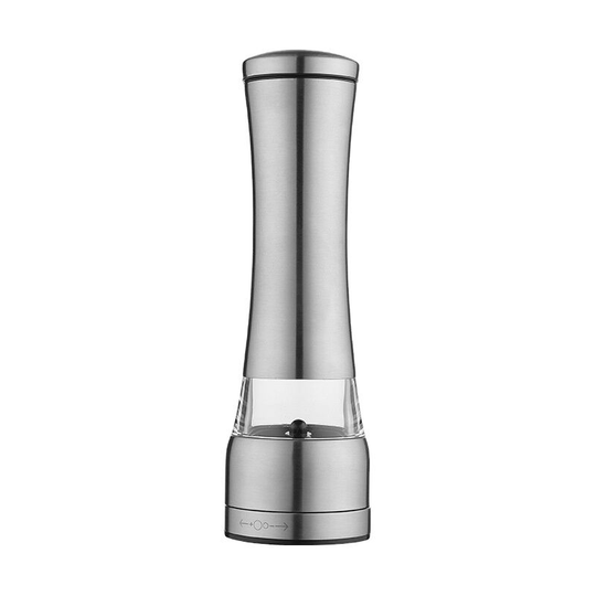 Automatic Spice Grinder - Convenient 1-Hand Powered by 4 aaa Batteries, Lightweight (Batteries Not Included) - Stainless Steel Salt Grinder - Brushed
