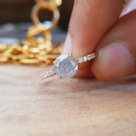 1.00 Ct Salt & Pepper Engagement Ring Vintage Wedding Diamond Solitaire Unique Grey Art Deco Moissanite Ring