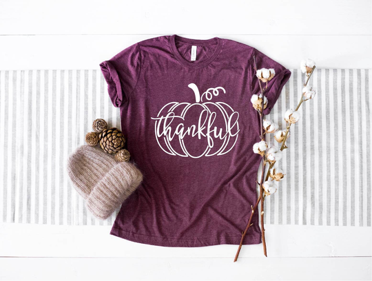 Thankful Pumpkin Shirt, Gift Fall Women's Clothing, For Her, Time, Season