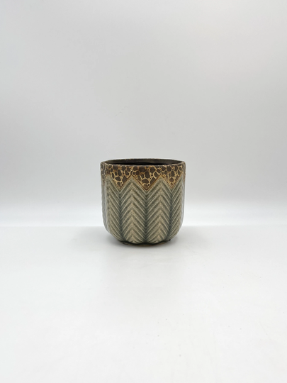 Cecile Ceramic Plant Pot, D 18 cm, D14, 2 Sizes, Light Blue Brown Patterned Plant Unique Housewarming Gift