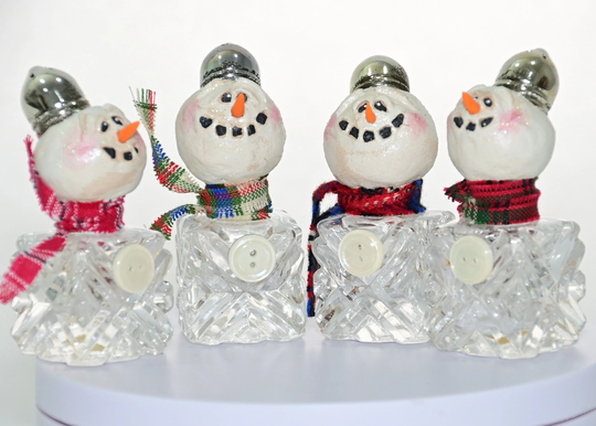 Vintage Salt Shaker Snowman #89, 90, 91 & 92 | Winter Decor Glass Recycled