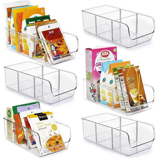 Food Packet Organizer Bins for Pantry Organization and Storage, 6 Pack Clear Plastic Holder for Organizing Seasoning Packets, Spice Packets, Pouches,