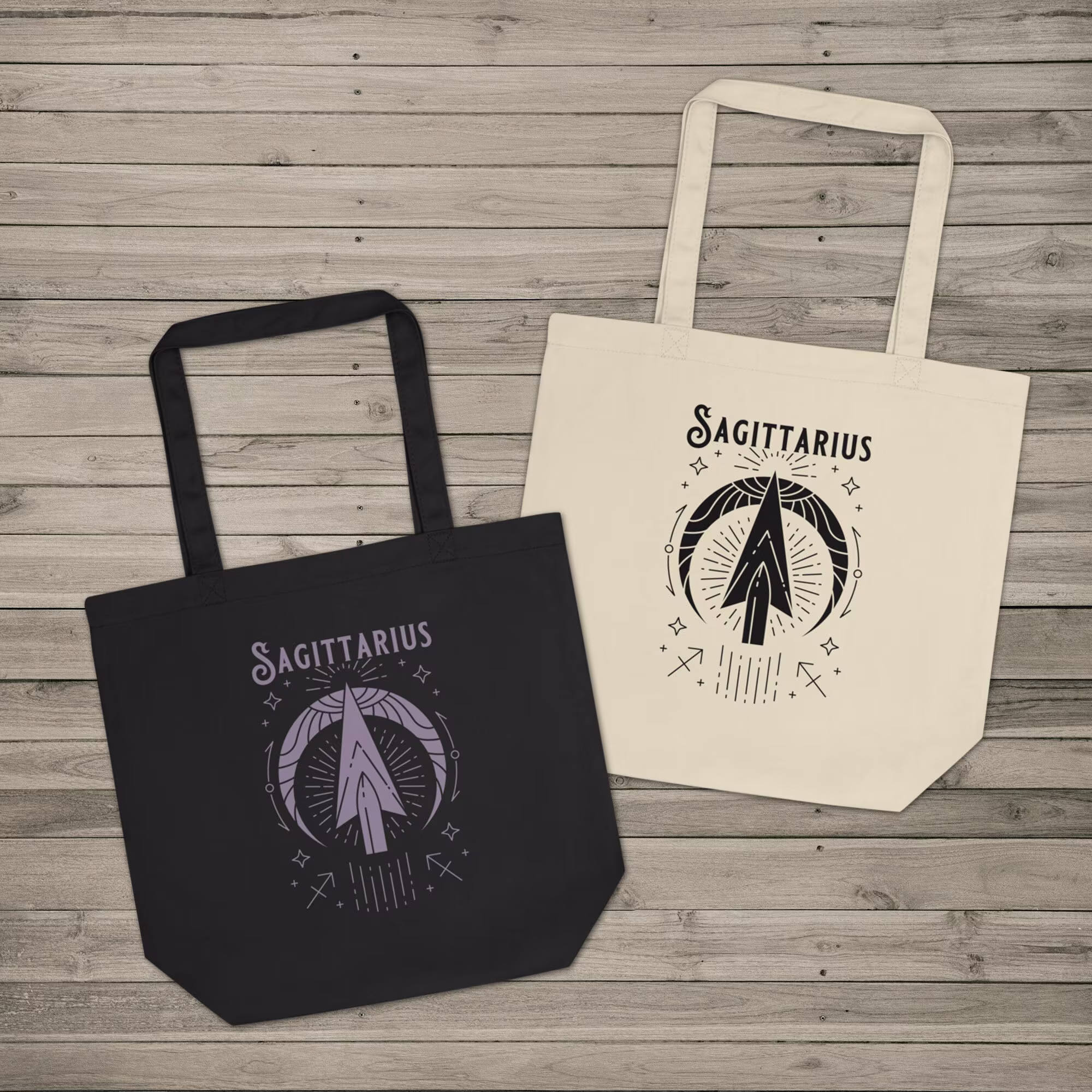 Sagittarius Zodiac Eco Friendly Organic Cotton Canvas Reusable Tote Bag, Astrology Celestial Market Shopping Witchy Sustainable Gift