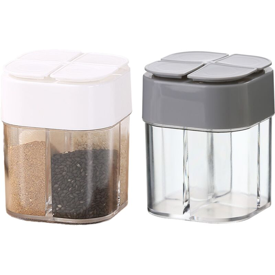 Fvbjd - Multifunctional seasoning jar kitchen oil salt portable 4-in-1 kitchen seasoning bottle salt jar white + gray