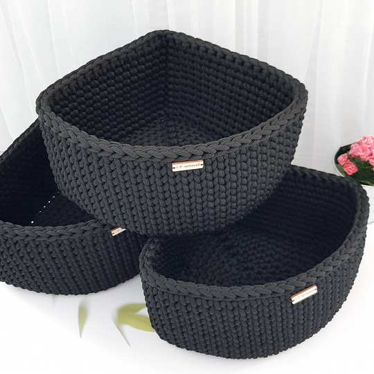 Triangle Corner Shelves Basket, Black Rope Storage, Crochet Handmade Box, Bathroom Cosmetics Holder Organizer
