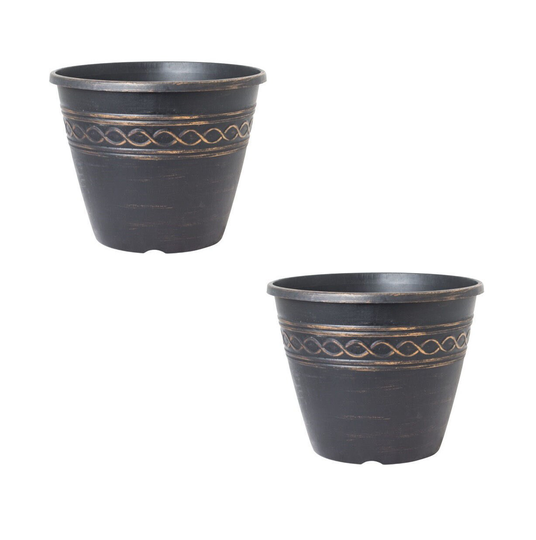 28cm Black Copper Plastic Plant Pot 8.5L Infinity Garden Planter With Holes