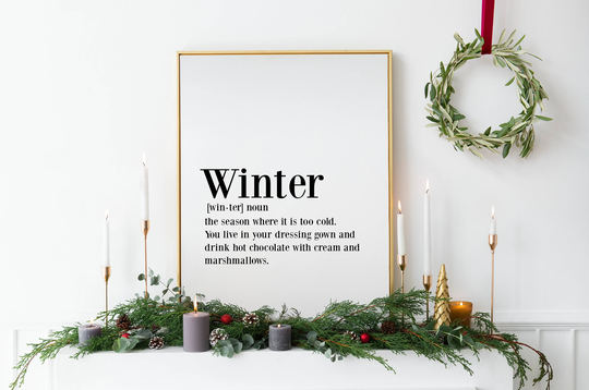 Winter Definition Print, Dictionary Wall Art, Seasonal Decor Poster