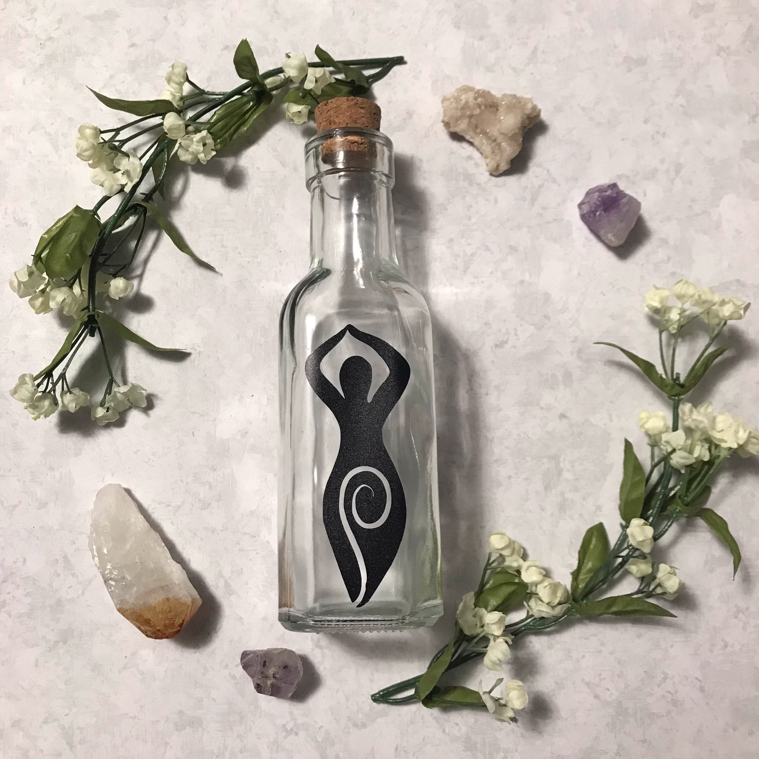 Spiral Goddess Glass Bottle With Cork | Full Moon Dark Ritual Magick Herb Jar Spells Alter Tools Water