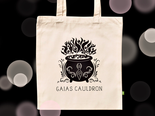 Witchy Cauldron Tote Bag, Gaia's Cauldron Organic Cotton Canvas Bag