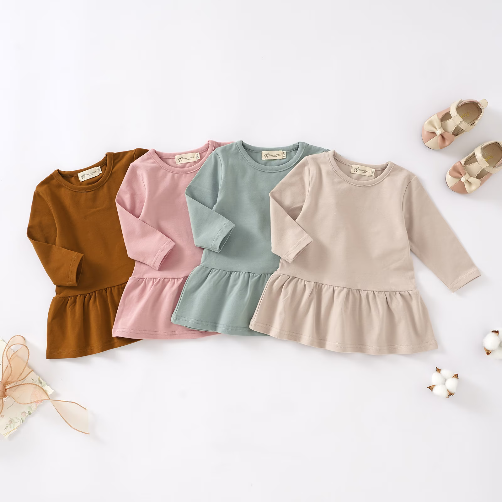 Tiny Alpaca | Organic Cotton Natural Baby Ribbed Dress 0-2 Years Gender Neutral Shower Gift