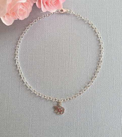 Hibiscus Sterling Silver Anklet, Adjustable Ankle Bracelet, Tropical Floral Themed Minimalist Jewellery, Simple Elegant Trendy Gift For Her