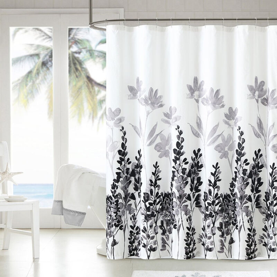 Ilovemilan - Shower Curtain Floral Border Herbs and Wild Flowers Botanical Vintage Engraving Black Waterproof Polyester Fabric 72 x 72 Inches Set