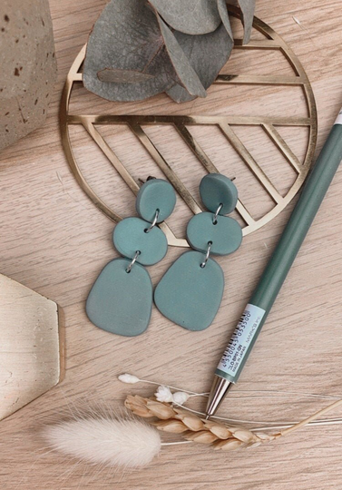 Sage Grey Green Organic Shapes Statement Handmade Polymer Clay Dangle Earrings | Gifts For Her