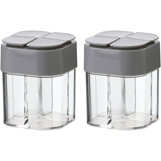 Echoo - 2 Pieces 4 in 1 Plastic Salt And Pepper Shaker 4 Grids Empty Spice Dispenser