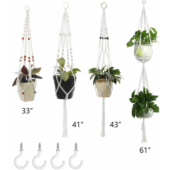 Devenirriche - Plant Hangers Set of 4 Indoor Wall Hanging Planter Basket Decorative Flower Pot Holder with 4 Hooks for Indoor Outdoor Home Decor Gift