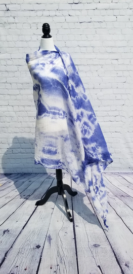 Hand Dyed, Organic Cotton Mull, Shibori, Periwinkle Scarf, Shawl, Sarong, Wrap