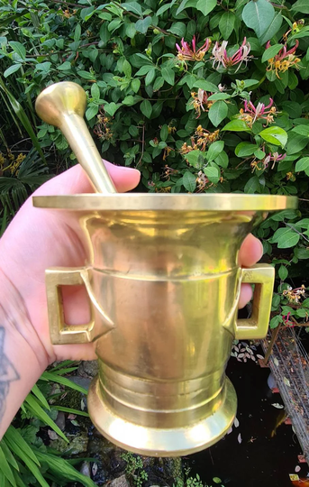 Antique Brass Mortar & Pestle, Herb Crusher, Pagan, Wiccan, Witchcraft, Spells, Kitchen Witch, Utensil, Apothecary, Pharmacy