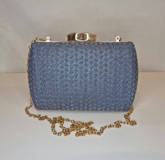 Powder Baby Blue Sparkle Glitter Metallic Satin Embellished Evening Clutch Bag