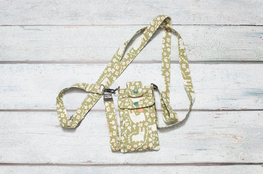 Organic Cotton Phone Bag & Key Fob - Crossbody Purse With Pocket Adjustable Strap in Green Bunnies