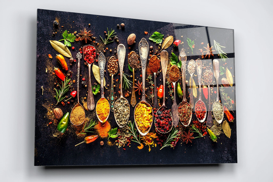 Herbs & Spices Acrylic Glass Wall Art, Large High Gloss Kitchen Decor Ready To Hang Spice Print On Glass