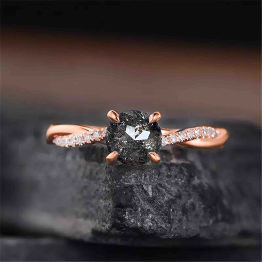 Salt & Pepper Diamond Wedding Engagement Ring | Channel Setting Bridal Round Cut Gray Rose Gold