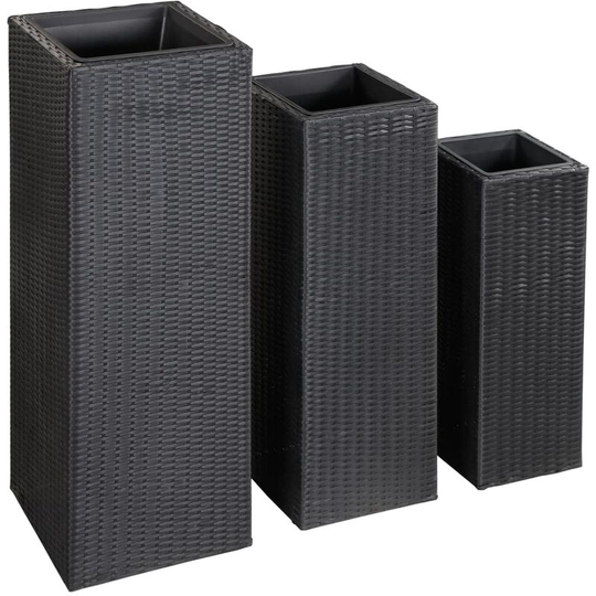 Topdeal - Garden Raised Beds 3 pcs Poly Rattan Black FF46924_UK
