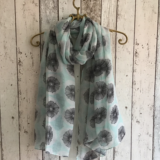 Dandelions Scarf /Green Dandelion Scarf /Dandelion Green Black Dandelions New Season/Festival Boho Scarves