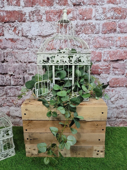 Set Of 2 Vintage Cream Bird Cage Hanging Baskets Garden Planter Plant Pot Rustic Shabby Chic Large