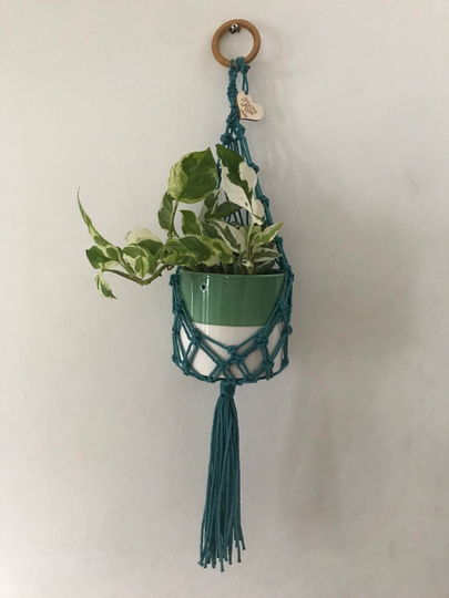 Teal Basket Hanger, Boho Living Room Wall Decor, Eco Friendly Gifts For Her, Gift Ideas Plant Lover, Macrame Hanging