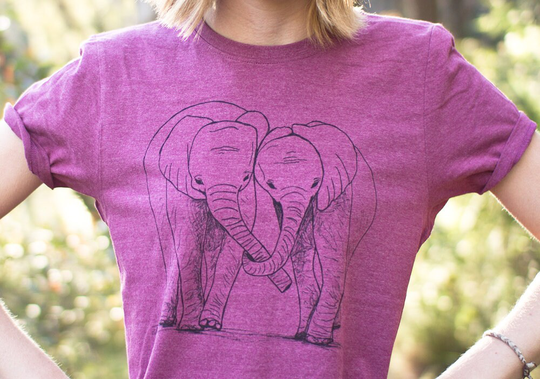 xl Plum, Elephants T-Shirt, 100% Recycled, Organic, Ethical