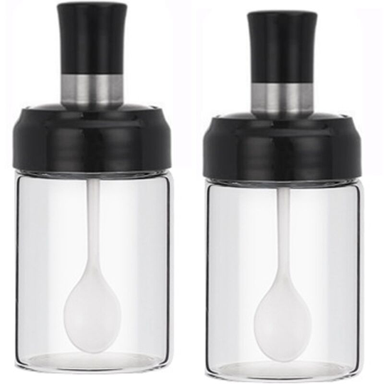 Sauce Jar Transparent Glass Combination Spoon with Lid Canisters Storing Seasoning Spices Salt Sugar shape1