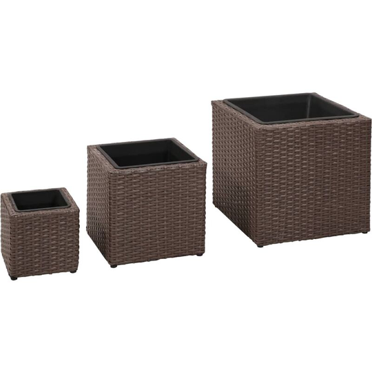 Topdeal - Garden Planters 3 pcs Poly Rattan Brown VDTD26347