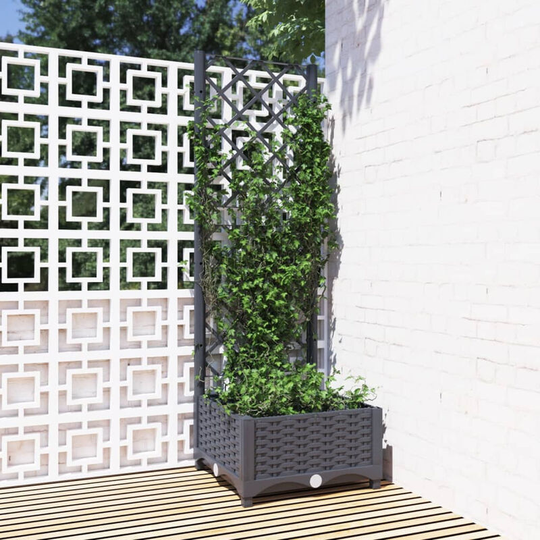 Garden Planter with Trellis Dark Grey 40x40x121.5 cm pp