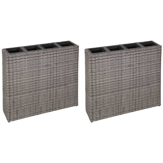 Topdeal - Garden Planter with 4 Pots 2 pcs Poly Rattan Grey VDTD21317