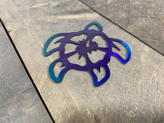 Sea Turtle Hibiscus Metal Decor, Beach House Coastal Themed Finding Nemo Children's Room Decor