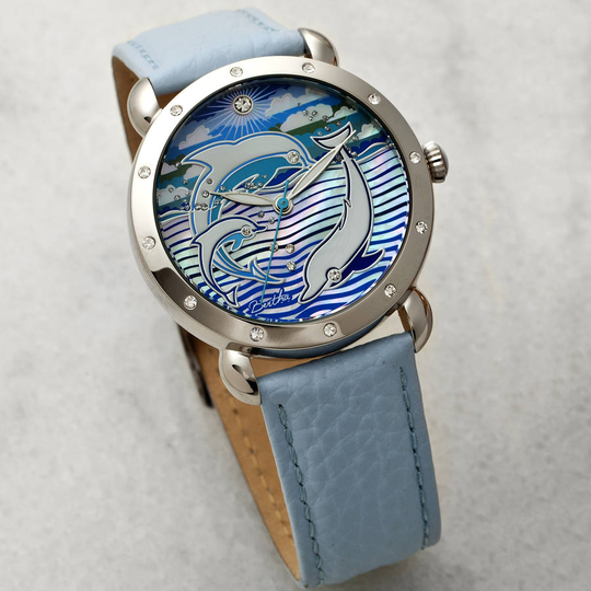 Bertha Estella Ladies Leather Strap Watch, Turquoise/Silver/Powder Blue