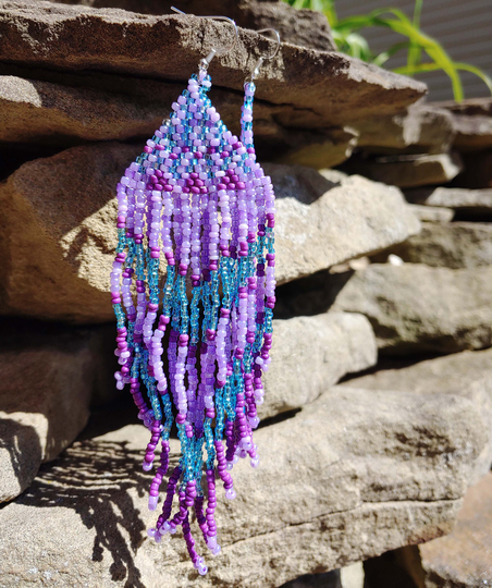 Seed Bead Earrings, Lavender, Blue, Turquoise