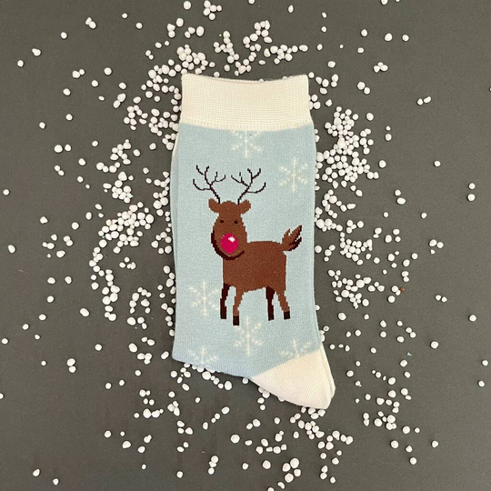 Bamboo Rudolph Socks In Powder Blue