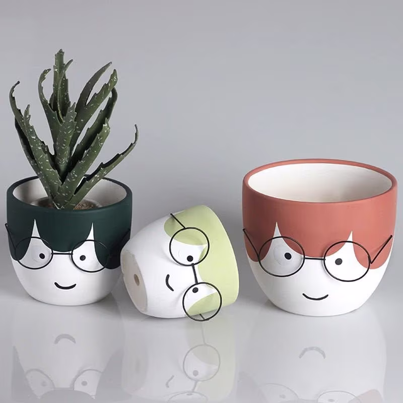 Family Face Planter With Glasses, Gift Doctor Planter, Head Facepot, Ceramic For Dad Gift, Vase, Vase