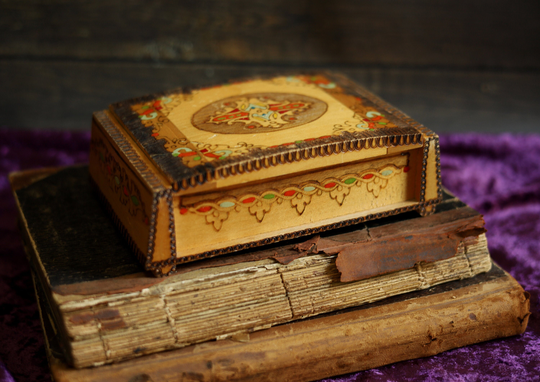Vintage Wooden Box Handmade Jewelry Wood Memory Table Organizer Trinket