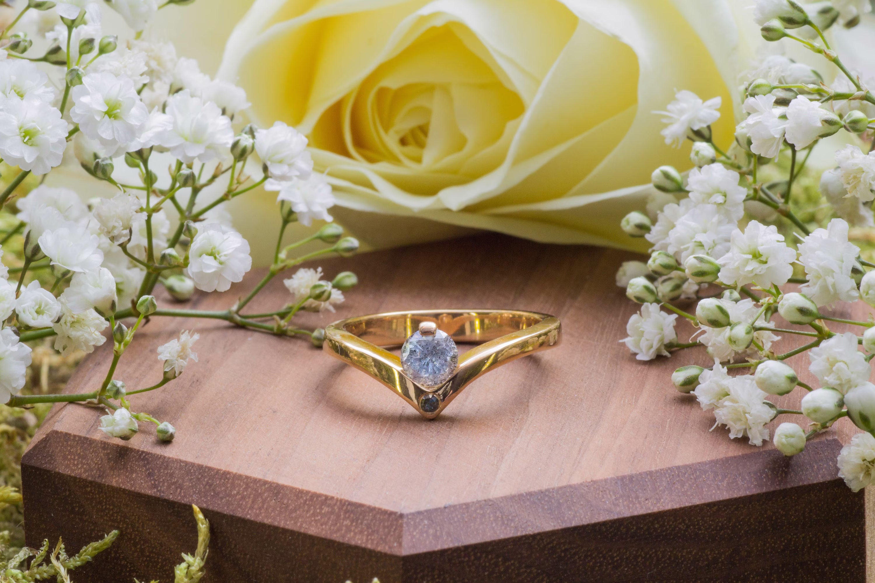 Ring, Gold, 18 Carat, Diamond, Salt & Pepper, Black, White, Brilliant, Fine Jewelry, Handmade, Sustainable, Engagement, Gift For Her