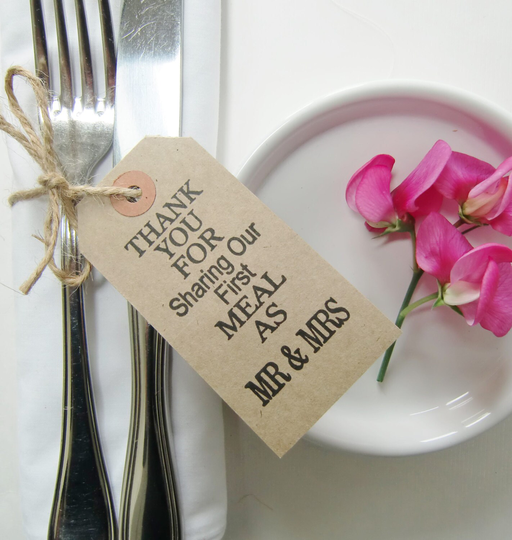 Rustic Wedding Decor, Mr & Mrs Napkin Holder Tags, Our First Meal