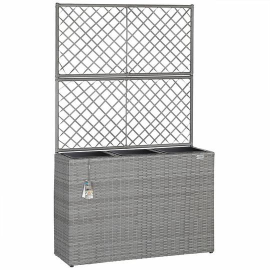 Casaria - Deuba Poly Rattan Planter Flower Box 83x30.5x146cm Trellis Garden Patio Balcony Roof Terrace Wicker Rectangular Grey