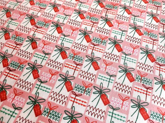 Gift Wrapped Presents Organic Cotton Quilting Fabric, Pink Retro Traditional Christmas Cloud9, By The Yard Or Half